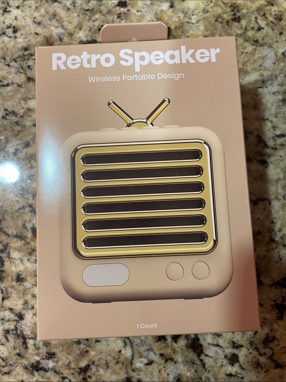 Retro Speaker in Beige with Gold Grill